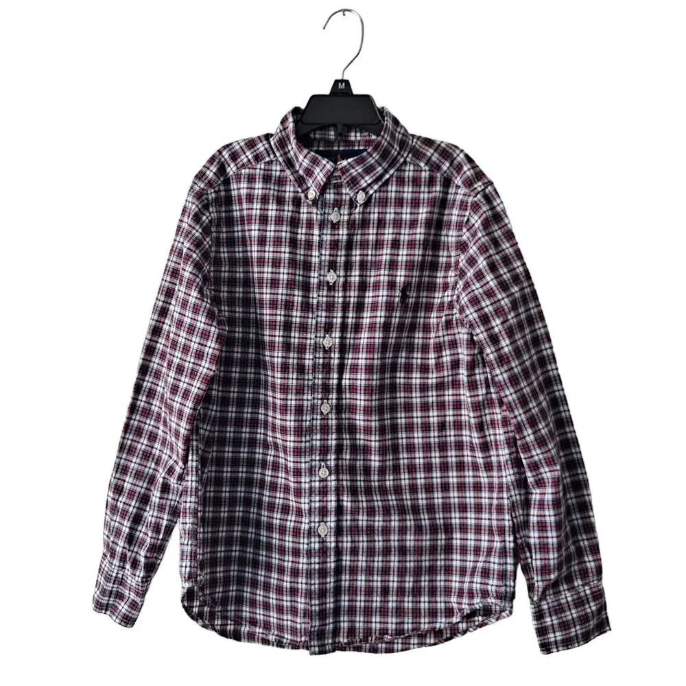 Ralph Lauren Plaid Long Sleeve Button Down Shirt Red Green Black Boys Medium